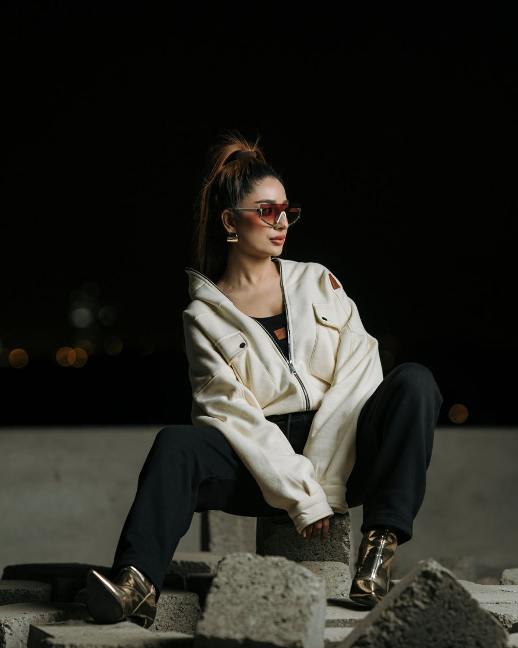 Classic Off-White Fleece Zip Jacket