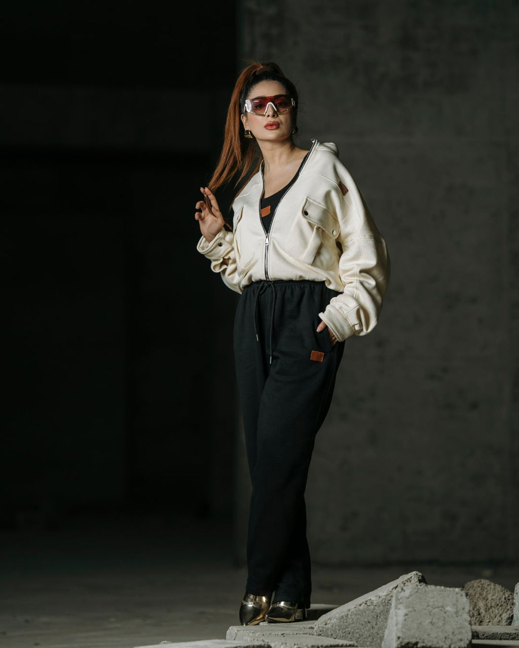 Classic Off-White Fleece Zip Jacket