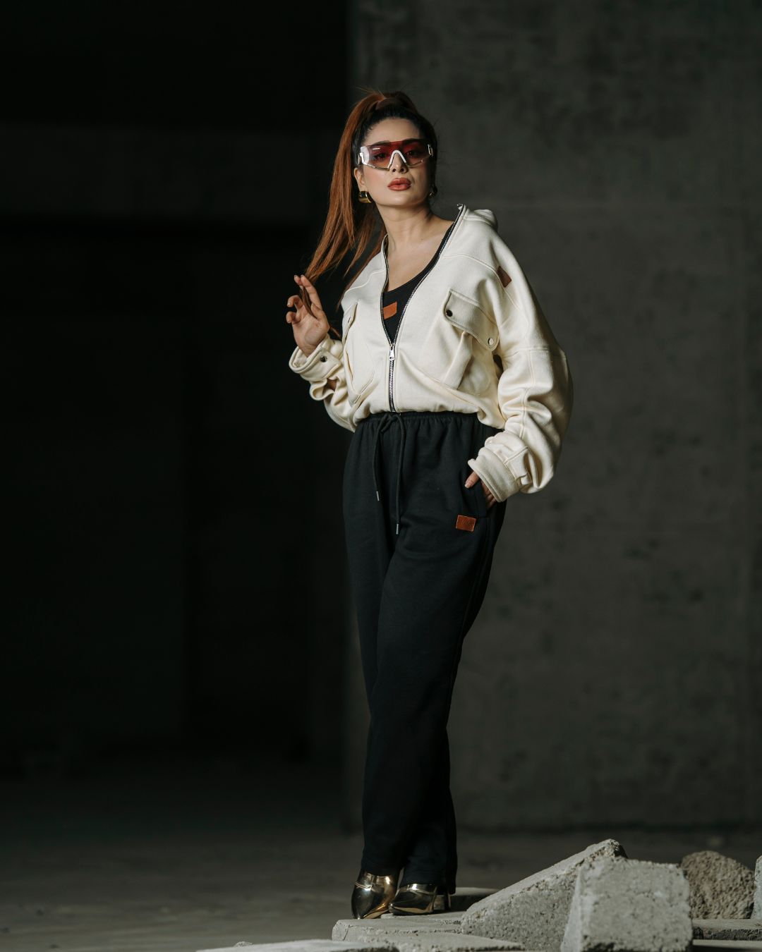 Classic Off-White Fleece Zip Jacket